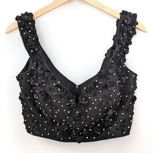 Sherri Hill Crop Top Beaded Off Shoulder Rhinestone Floral Corset Zip Back 12